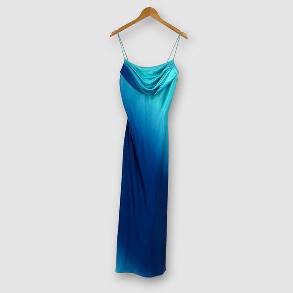 Y2k Vintage JUMP Ombré Blue Satin Slip Maxi Dress Size Medium - Picture 2 of 9